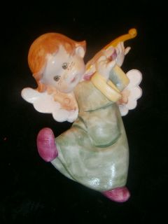 Vintage Holiday Angel Cherub with Violin Plaque Wall Hanging Italy