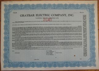 1940 Specimen Stock Certificate Graybar Electric Co 