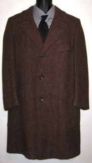 Harris Tweed Vintage Long Dress Reddish Brown Wool Over Coat Mens Size