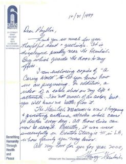 Henry J Heimlich Autograph Letter Signed 12 21 1999