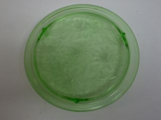  Depression Glass Sunflower Trivet Cake Plate Green Footed 9 7/8