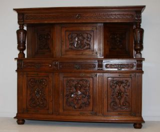 Intricate Henry II Gothic Buffet Cabinet Antique French Heavily