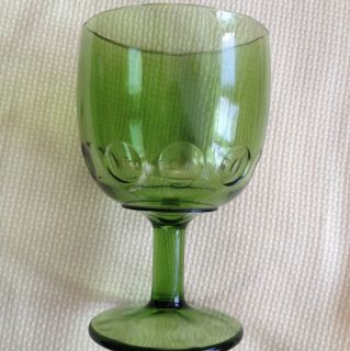 Large Vintage Green Glass Thumbprint Water Wine Drinking Glass Goblet