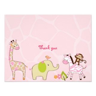 Safari Girl Jungle Animal Thank You Note Cards Personalized