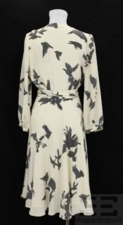 Hayden Harnett Cream Grey Silk Print 3 4 Sleeve Wrap Dress Size Small