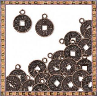  Copper Oriental Coin Charms 10mm Plus Loop Steampunk Drops