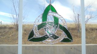 Celtic Knot Stained Glass Wicca Irish Suncatcher Green