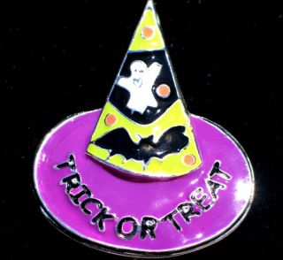 Halloween Ghost Trick or Treat Witch Hat Pin Brooch