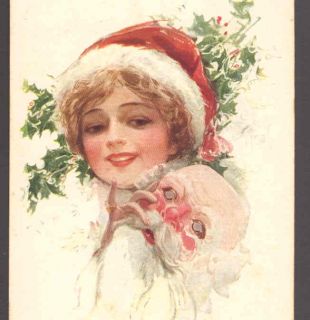 Miss Santa Claus Harrison Fisher Glamour Girl Postcard
