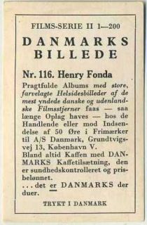 HENRY FONDA Vintage 1936 Danmarks Film Stars Trading Card #116