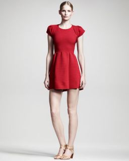 4207 Valentino Ribbed Cap Sleeve Shrug & Fit and Flare Dress