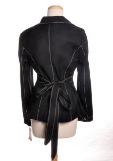 Carolina Herrera Black Wool Topstitch Tie Wrap Blazer Jacket 12 $2590