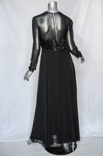 Carolina Herrera I Magnin Black Vintage Silk Satin Evening Gown Formal