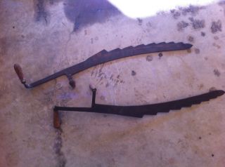   Collectible Vintage 2 handled ice cutter or hay scythe metal blades