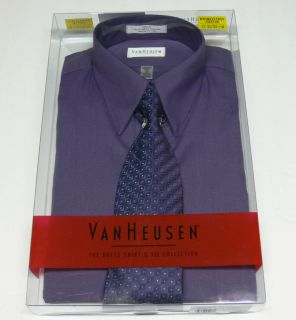New Van Heusen Mens Shirt Tie Gift Box Set Violet Dress Shirt Size 15