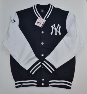  MLB New York Yankees Jersey Fleece Hewes Letterman Jacket Navy
