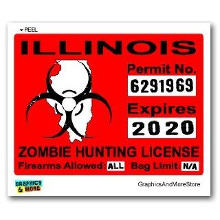 Illinois IL Zombie Hunting License Permit Red   Biohazard Response