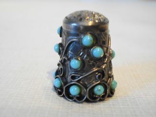 Superb Sterling Silver Thimble with Turquoise Stones