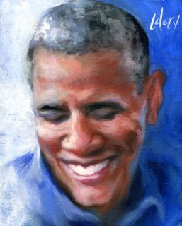 Painting Barack Obama Blue Shirt Smile Portrait Art Artwork Picture