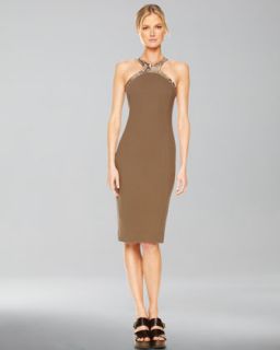 Michael Kors Faux Python Halter Sheath Dress   