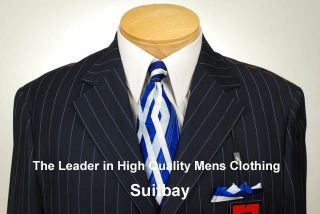 46L Suit STEVE HARVEY Dark Blue Stripe Mens Suits 46 Long   H64