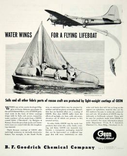 1945 Ad Goodrich Chemical Lifeboat Higgins Parachutes Geon Polyvinyl