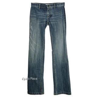 Armani Exchange Distressed Rhinestone Trim Boot Cut Jeans Size 2
