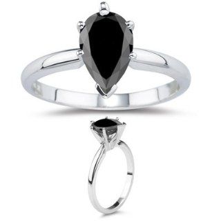 2.00 Cts Black Diamond Solitaire Ring in 14K White Gold 7