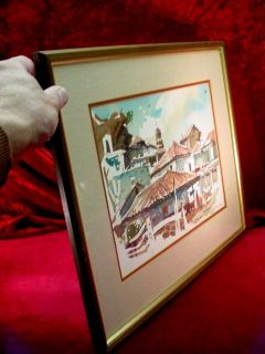 Tony Van Hasselt Signed Watercolor Spanish Colonial Village South