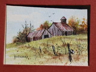 miniature farm barn watercolor painting by hertzberg