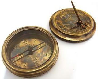  Brass Antique Nautical Sundial Compass Hatton Garden Sun Clock