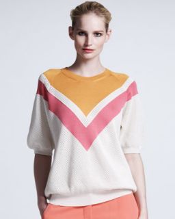 Stella McCartney Chevron Mesh Sweater, Bright Pink/White   Neiman