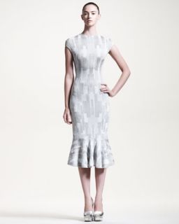Alexander McQueen Geometric Intarsia Knit Flounce Dress   Neiman
