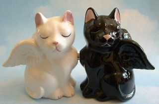  Magnetic Black Cat & White Cat Kitten Angel SALT & PEPPER SHAKERS