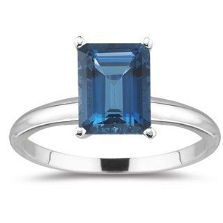 6.87 Cts London Blue Topaz Solitaire Ring in 18K White