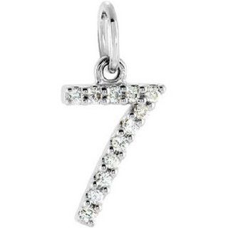 14K White Gold .07 cttw Diamond Number 7 Charm Jewelry