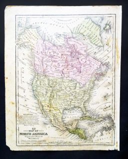 mitchell north america antique color map incl population river length