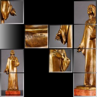 Antique Hans Muller 1920s VIENNA BRONZE Jesus SCULPTURE, Gilded Bronze