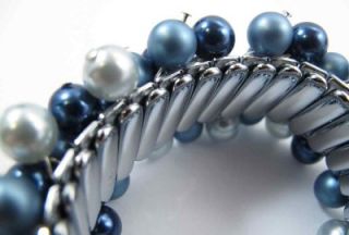 VTG S5 Blue Cluster Beaded Earrings & Bracelet Set Signed JAPAN ESTATE