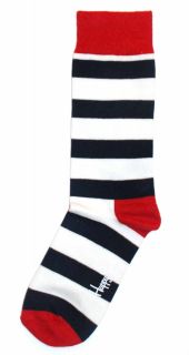 Happy Socks Navy Blue White Red Stripe Mens Dress Sock