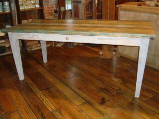 Antique Reclaimed Barn Wood Hand Painted Desk Table w Drawer ORG Faced