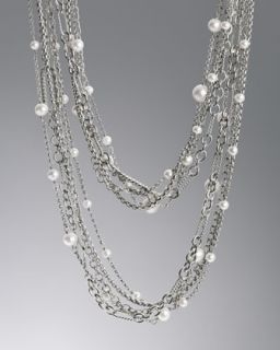 Multi Row Chain Necklace, Pearls, 34