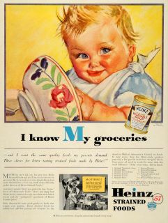 rare by artist on sale vintage art 1936 ad heinz baby strained foods
