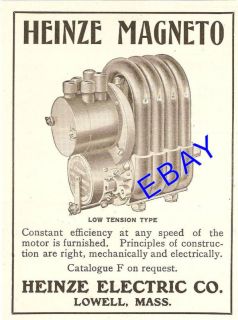 Nice 1911 Heinze Magneto Ad Motor Battery Lowell MA