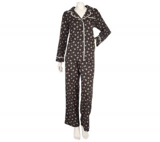 Carole Hochman 2 Piece Printed Button Drawstring Pajama Set Black S