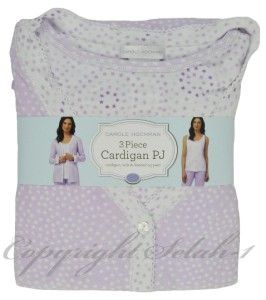 New Carole Hochman 3 PC Tank Shirt Cardigan Pants Pajama PJ Set Purple