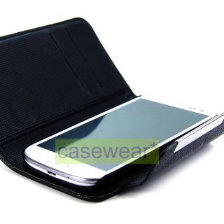 Black Leather Flip Pouch Wallet Hard Cover Case for Samsung Galaxy s 3