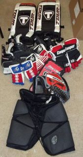 Ice Hockey Gear Lot Goalie Pads Skates Gloves