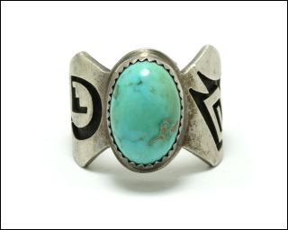 Abstract Vintage Hopi Turquoise Sterling Silver Ring Signed philbert