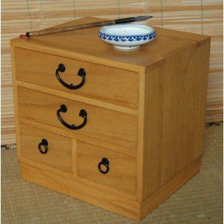 Japanese Kiri Wood Tansu Chest Box w/ 4 Drawers   Honey